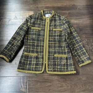 Patty Kim Tweed Fully Lined Corpcore Black And Yellow Zip Blazer Jacket Size L‎